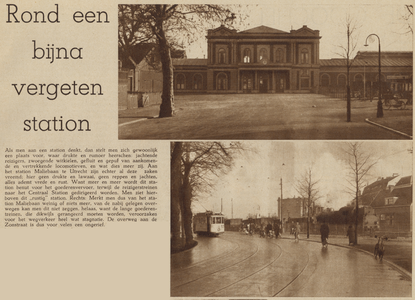874534 Collage van 2 foto's betreffende het Maliebaanstation en omgeving te Utrecht, met boven een gezicht op de ...